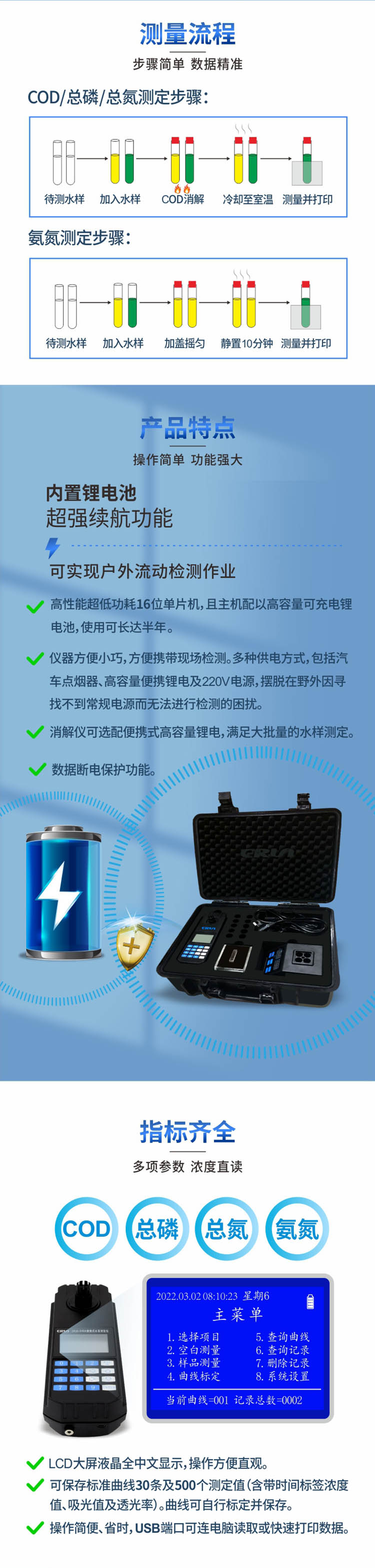 便攜式多參數COD、氨氮、總磷、總氮水質測定儀