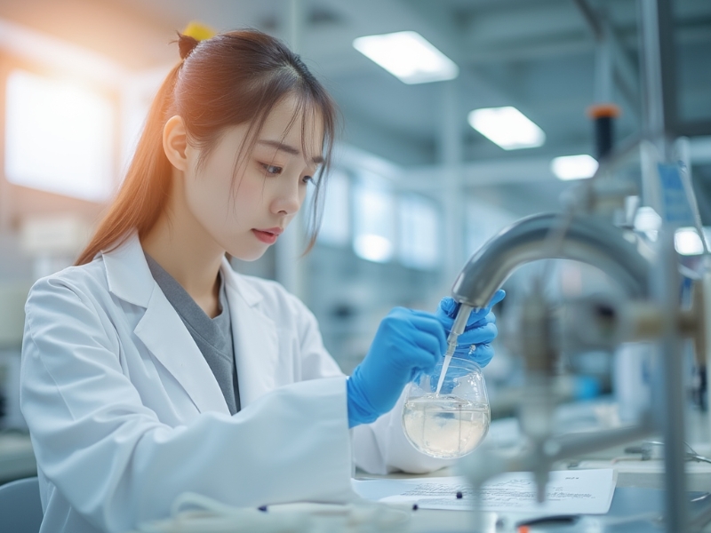 水廠實驗室水質(zhì)化驗人員正在進行飲用水水質(zhì)分析測定 水廠實驗室水質(zhì)化驗人員正在進行飲用水水質(zhì)分析測定